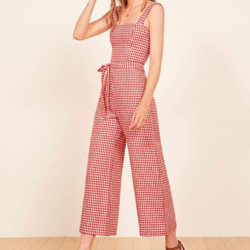 REFORMATION - birch linen gingham jumpsuit